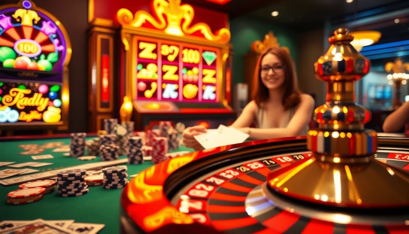 Jeu passionnant avec des jetons de poker et des cartes dans un casino en ligne Français.