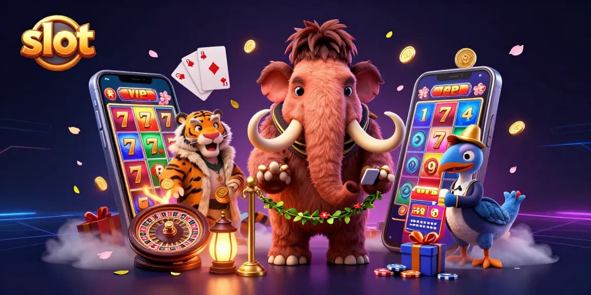 Experience exciting slot games with vibrant visuals and dynamic scenes in this engaging casino illustration.