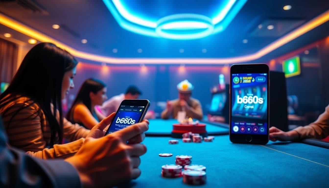 Experience the vibrant online gambling world at bk860s.com with engaging casino scenes.