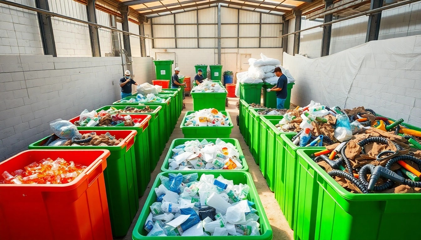 Engaging cold lake recycling facilities featuring organized bins and community involvement.