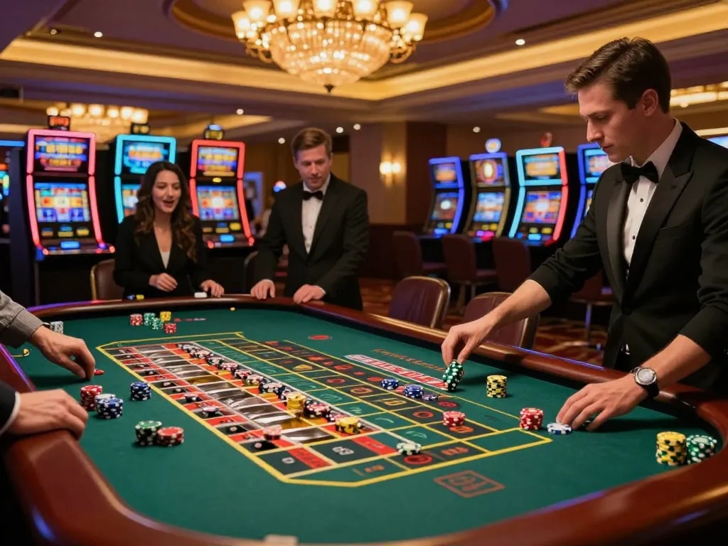 Players engaging in thrilling roulette gameplay at a luxurious casino, showcasing tg 88 excitement.