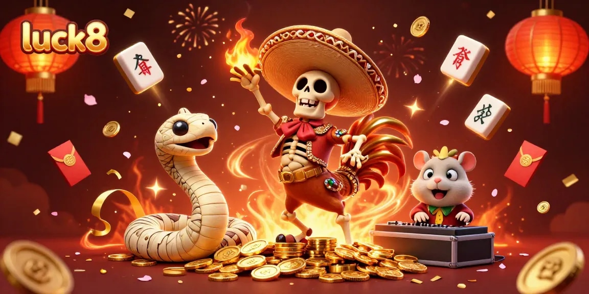 Experience the excitement of luck8 with vibrant characters celebrating in a high-energy casino scene.