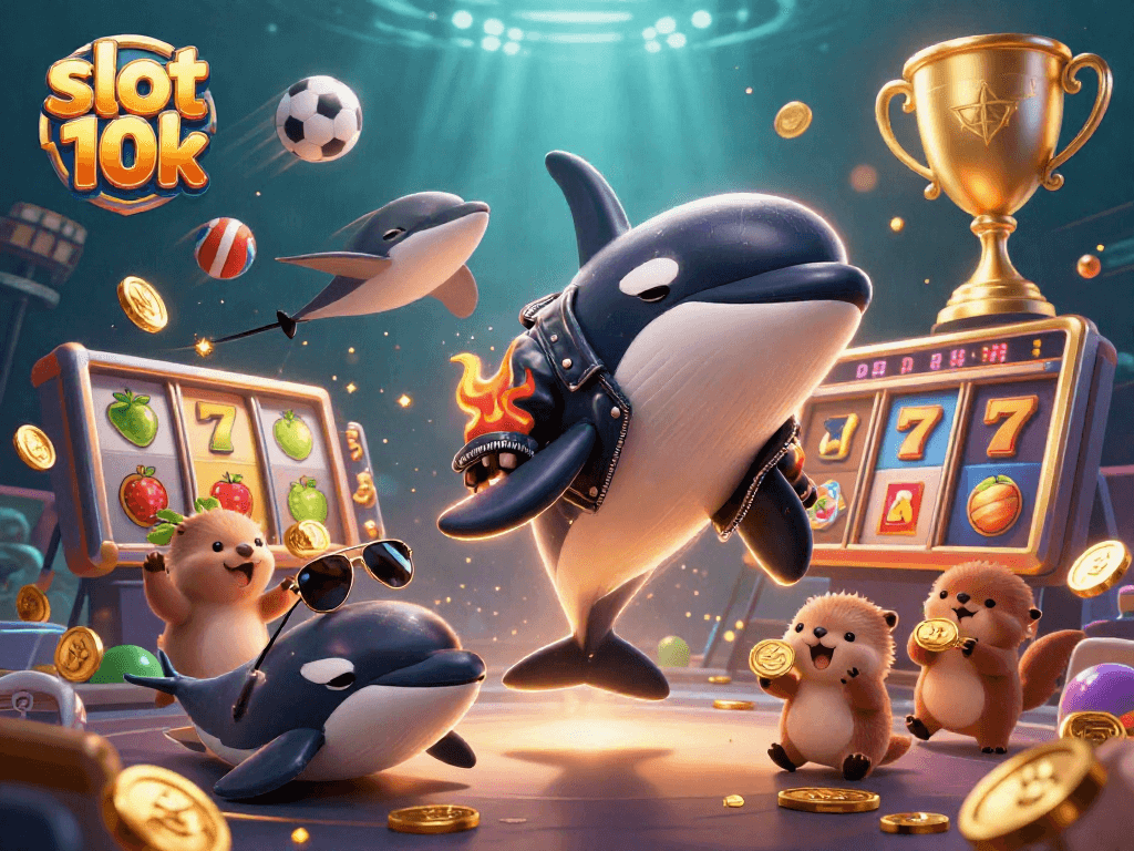 Experience the excitement of slot 10k with animated sea creatures in a vibrant casino scene filled with action.