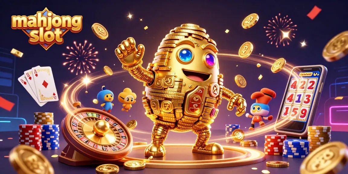 Engage with the vibrant mahjong slot adventure featuring dynamic golden golem and casino elements.