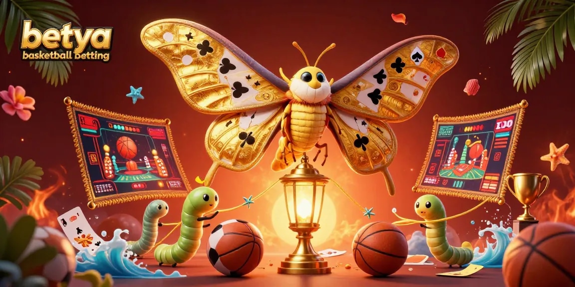 Engage in betya basketball betting with a vibrant, detailed illustration featuring sports themes and casino elements.