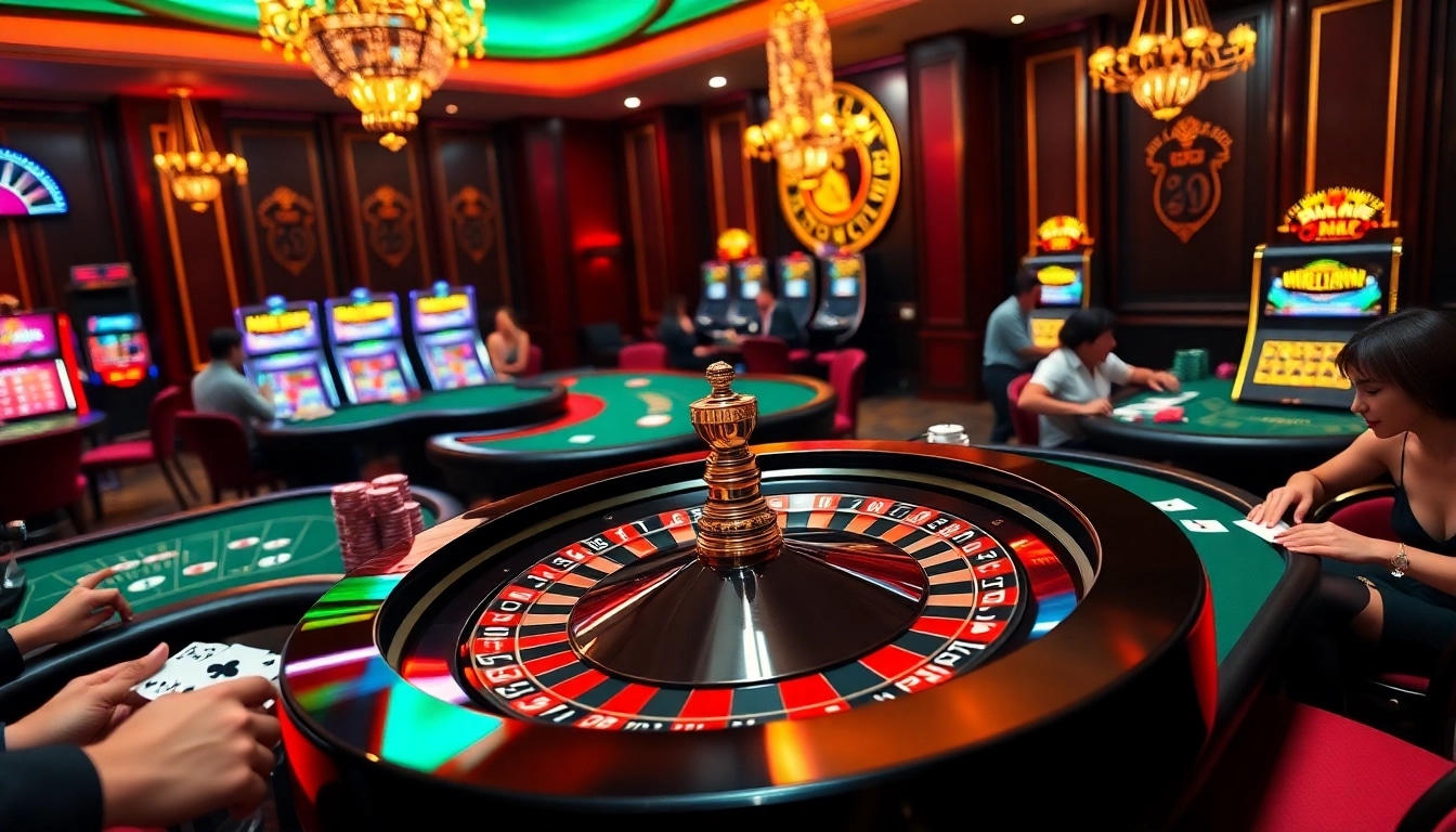 Joueurs profitant d'une expérience immersive sur le site de casino en ligne à des tables de poker luxueuses.
