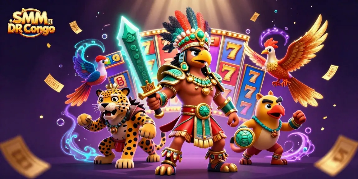 Engage with the dynamic SMM Panel DR Congo showcasing a vibrant gambling scene filled with slot machines and collectible elements.