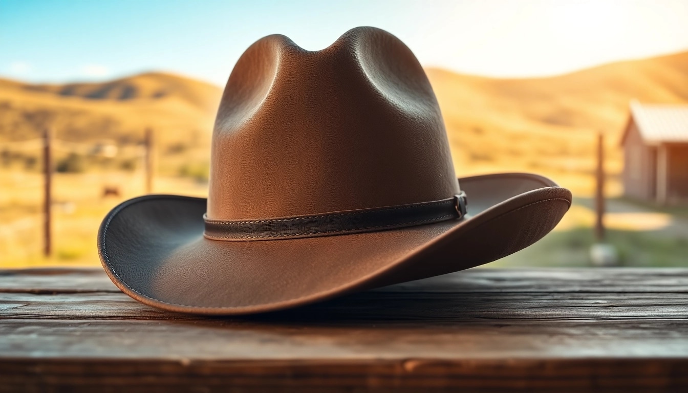 Showcasing Cowboy Hats with detailed design in a rustic ranch setting.
