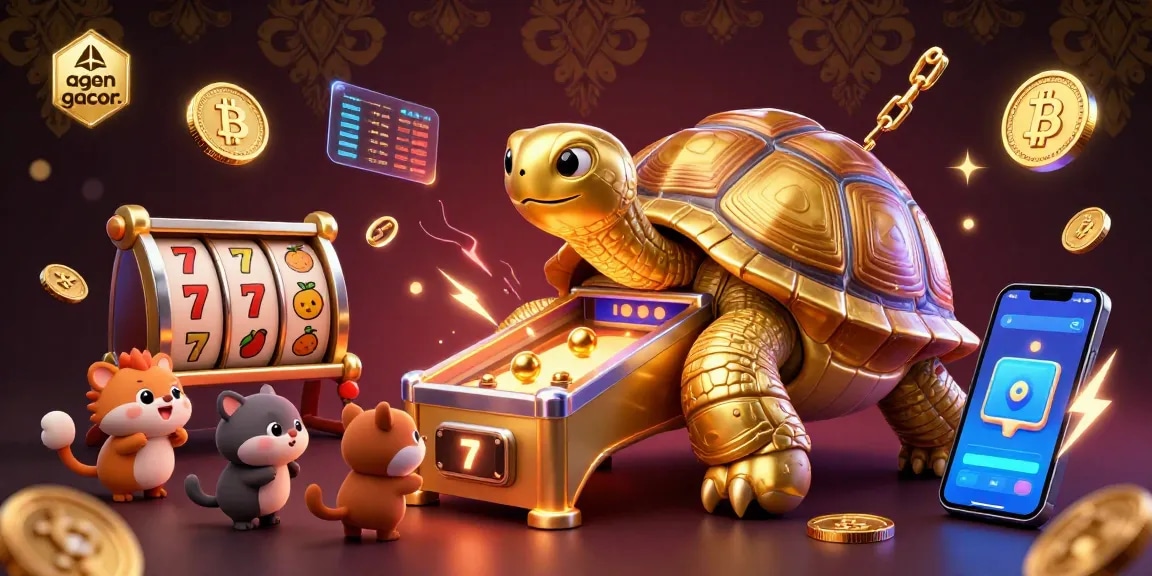 Agen gacor unleashing excitement as animals play at the colossal tortoise pinball machine, capturing slot game thrills.