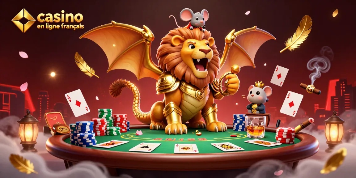 Illustration 3D d'une chimère en armure dorée, emblématique des jeux de casino en ligne francais.