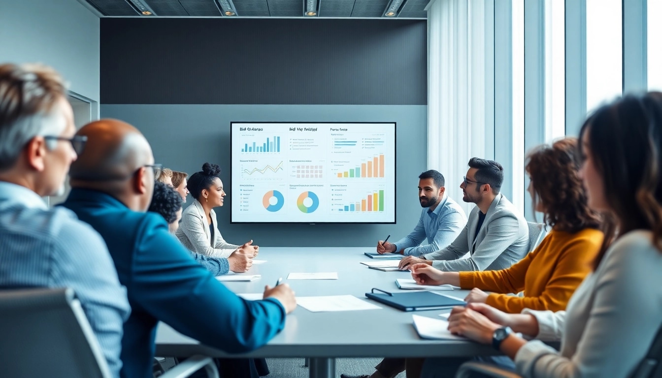 Engaged team analyzing Bid-No-Bid Analysis in a professional meeting environment.