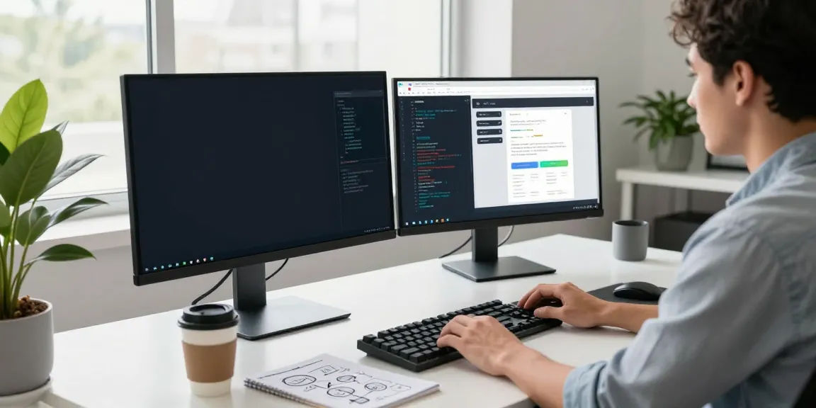 Instant indexing setup in a modern office with a developer coding and analyzing data.