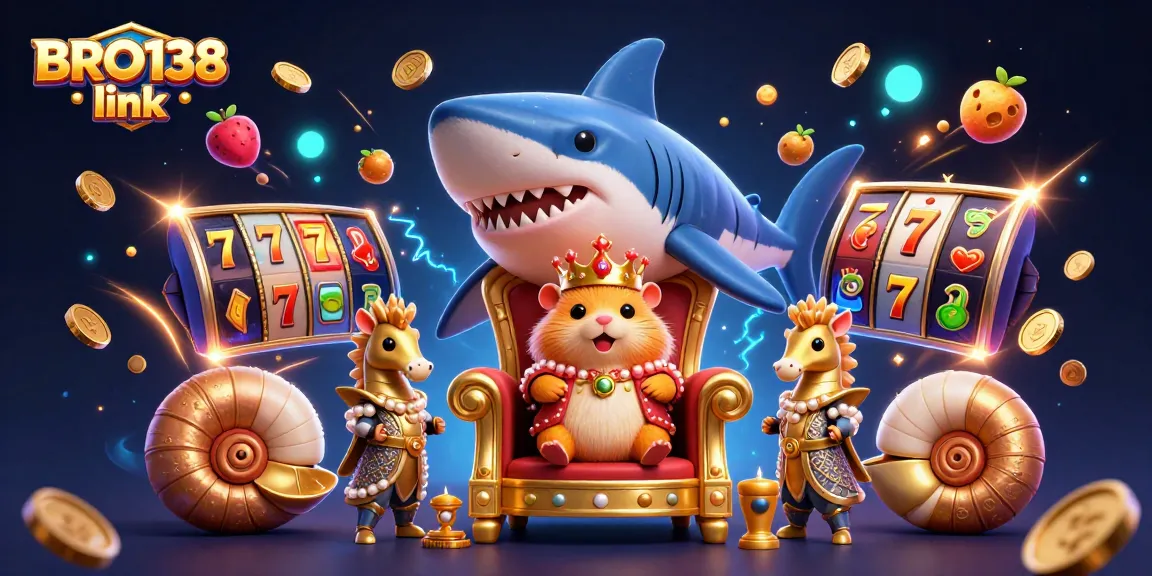 Spin the slots and win with BRO138 link, witnessing the dynamic casino-themed scene filled with action and excitement.