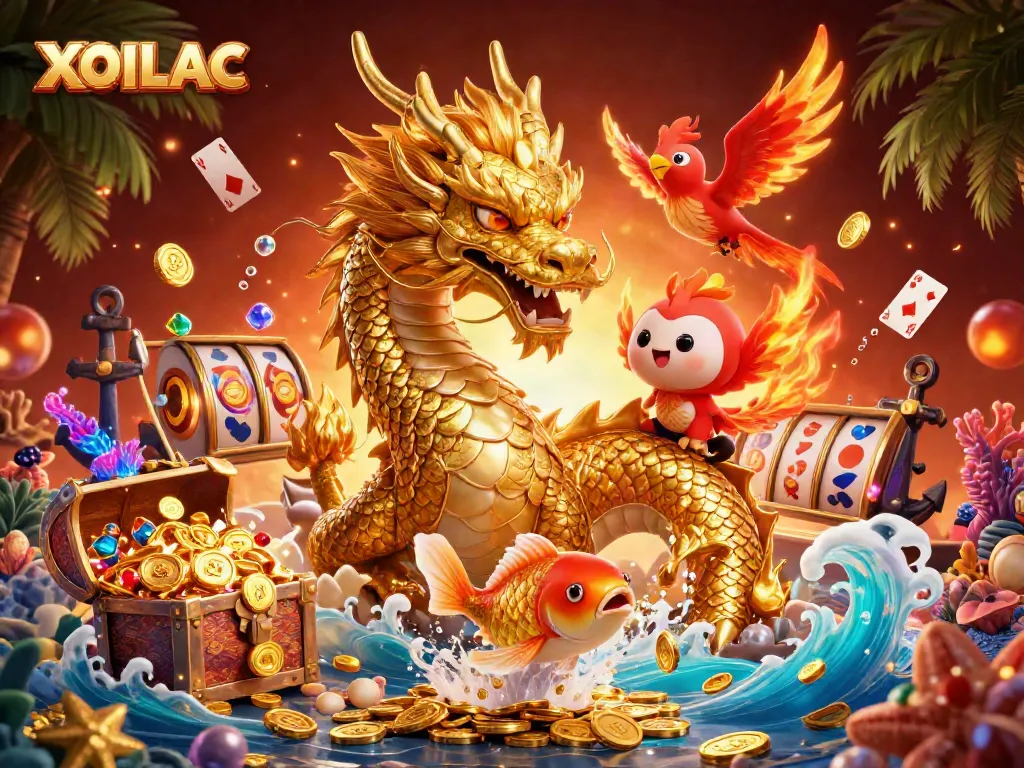 Experience thrilling gameplay action with XOILAC's vibrant 3D dragon and phoenix cosmos.