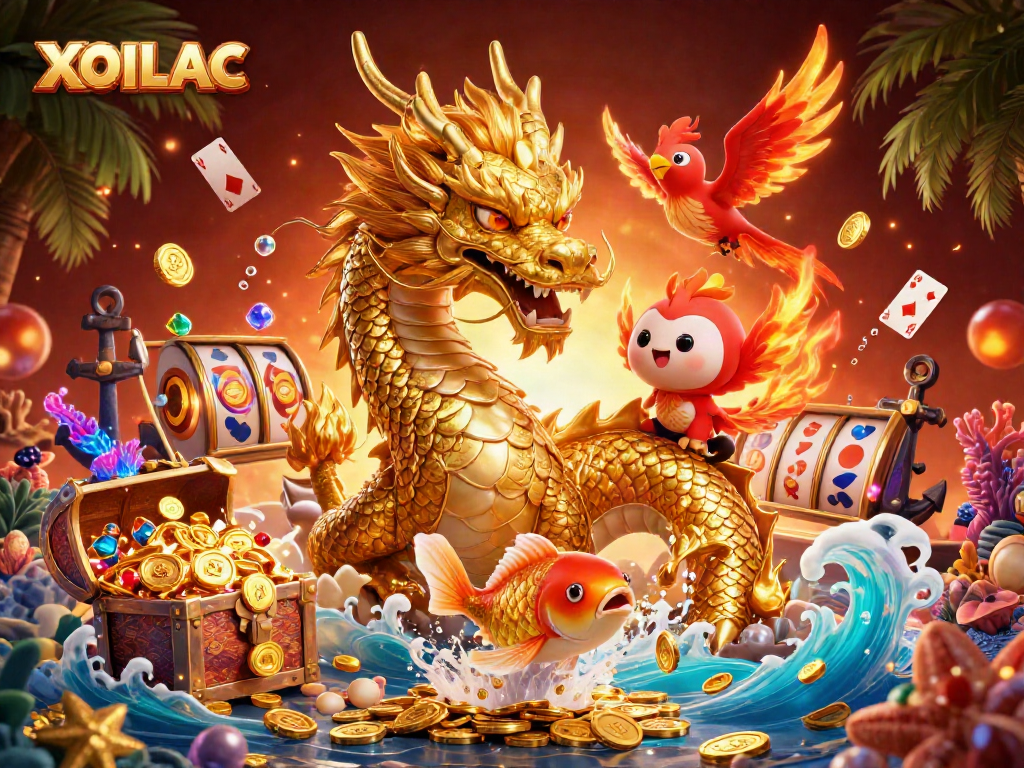 Experience thrilling gameplay action with XOILAC's vibrant 3D dragon and phoenix cosmos.