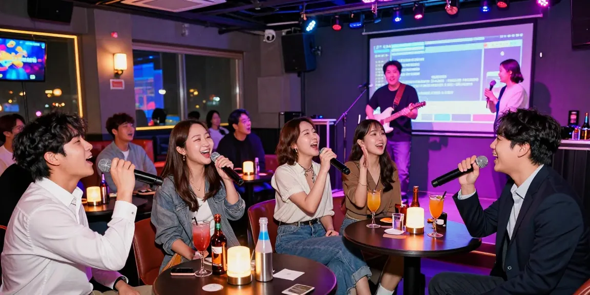 제주유흥에서 친구들과 함께 신나는 노래방에서 즐거운 시간을 보내는 모습