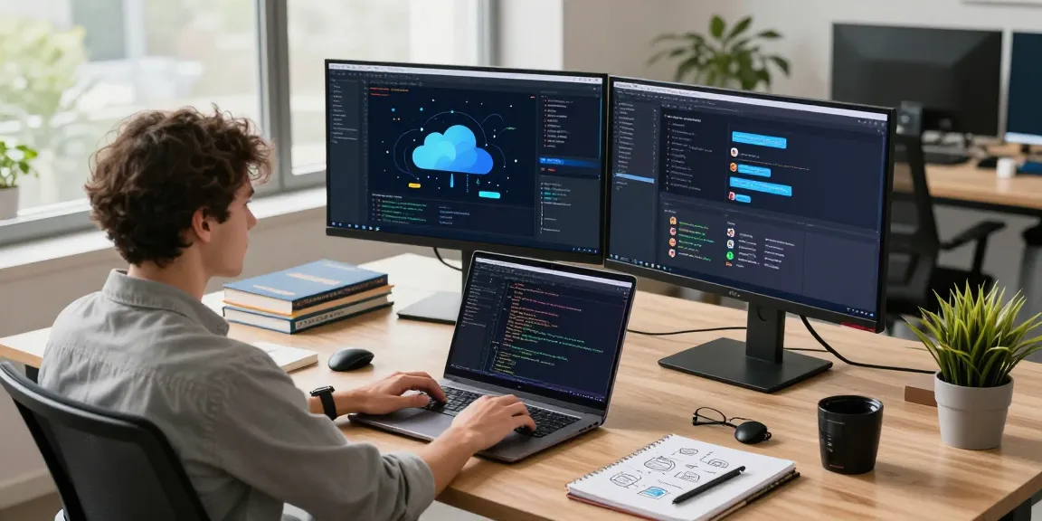 Developer coding in a modern workspace showcasing 纸飞机中文版 integration with productivity tools.