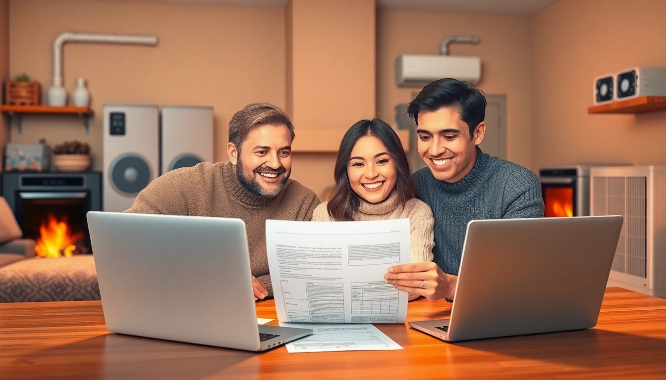 Explore heating financing options with a family reviewing finances at home.