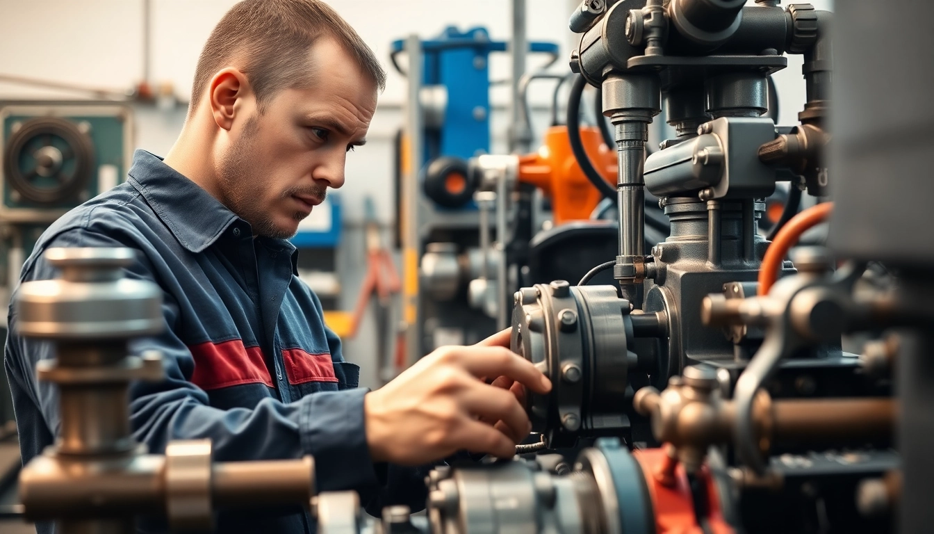 Execute hydraulic system maintenance check with an expert technician inspecting machinery components.