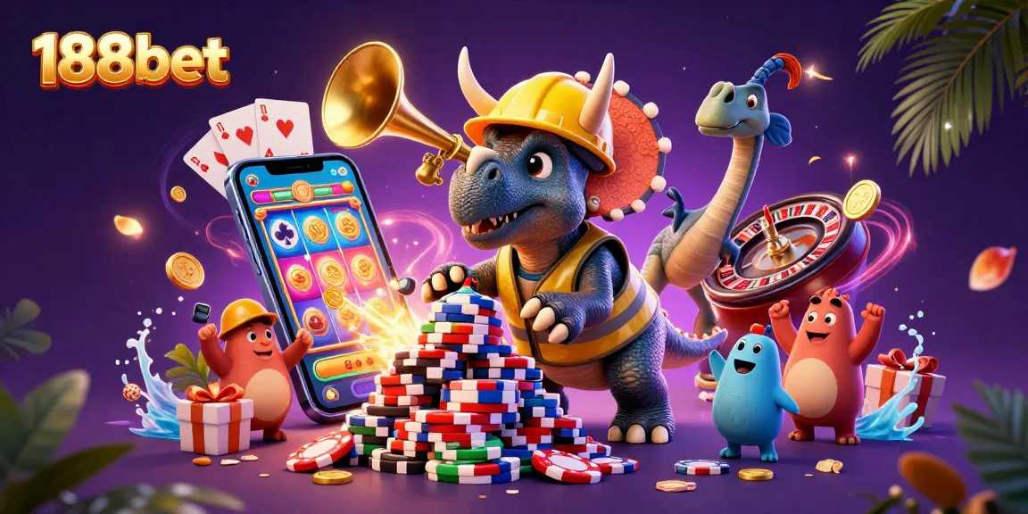 188bet celebrates with a triceratops and parasaurolophus in an exciting casino scene.