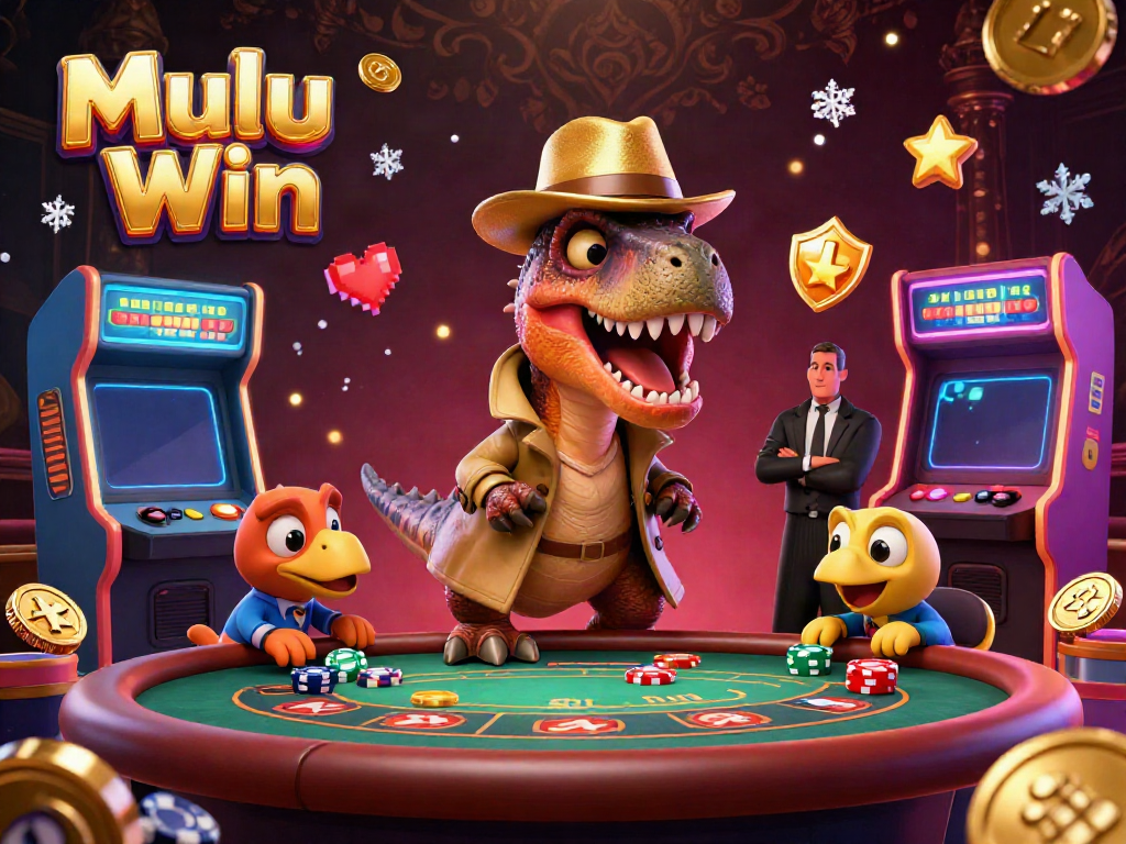 Experience Mulu Win with a velociraptor card counter, mystery, and excitement at the casino scene.