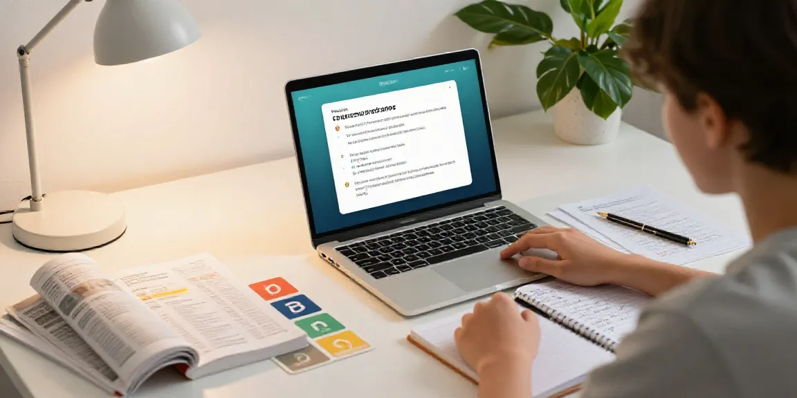 Engaging study setup for learning English online featuring interactive lessons and language materials.