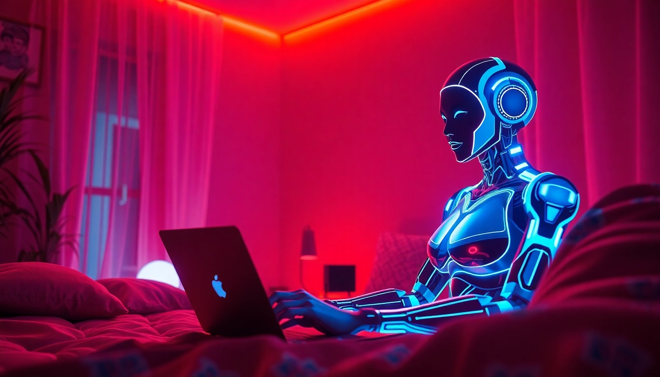 Engaging nsfw ai chat with a futuristic avatar in a cozy, intimate setting.