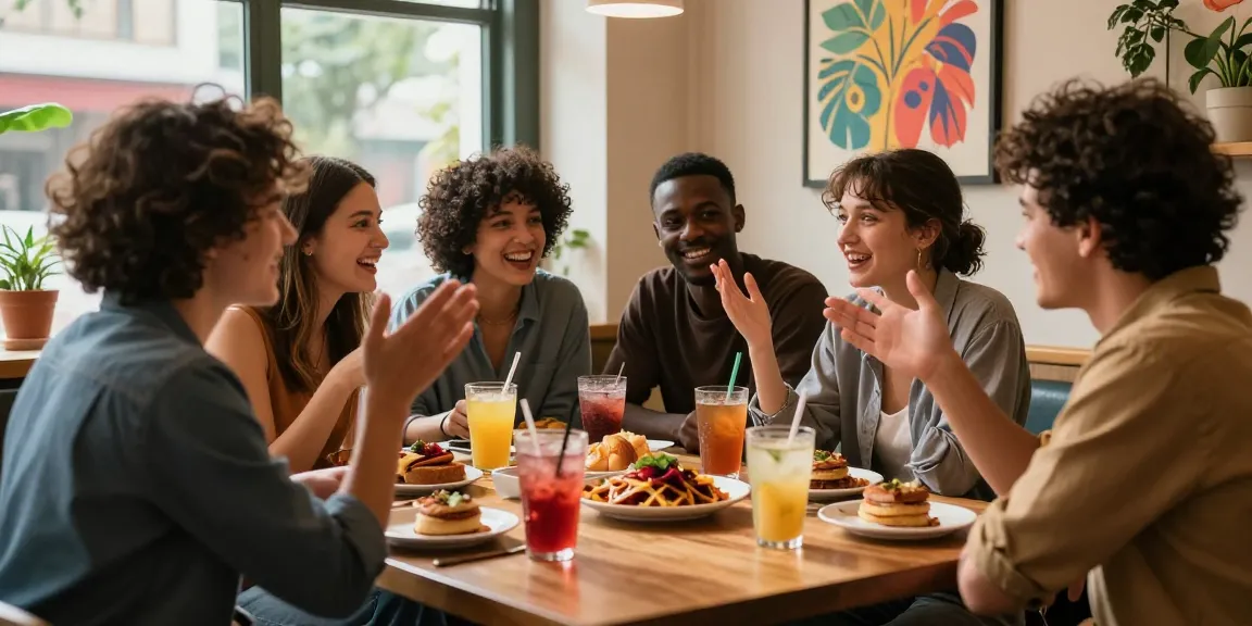 Engaging spicy chat scene at a café with friends enjoying lively conversations.