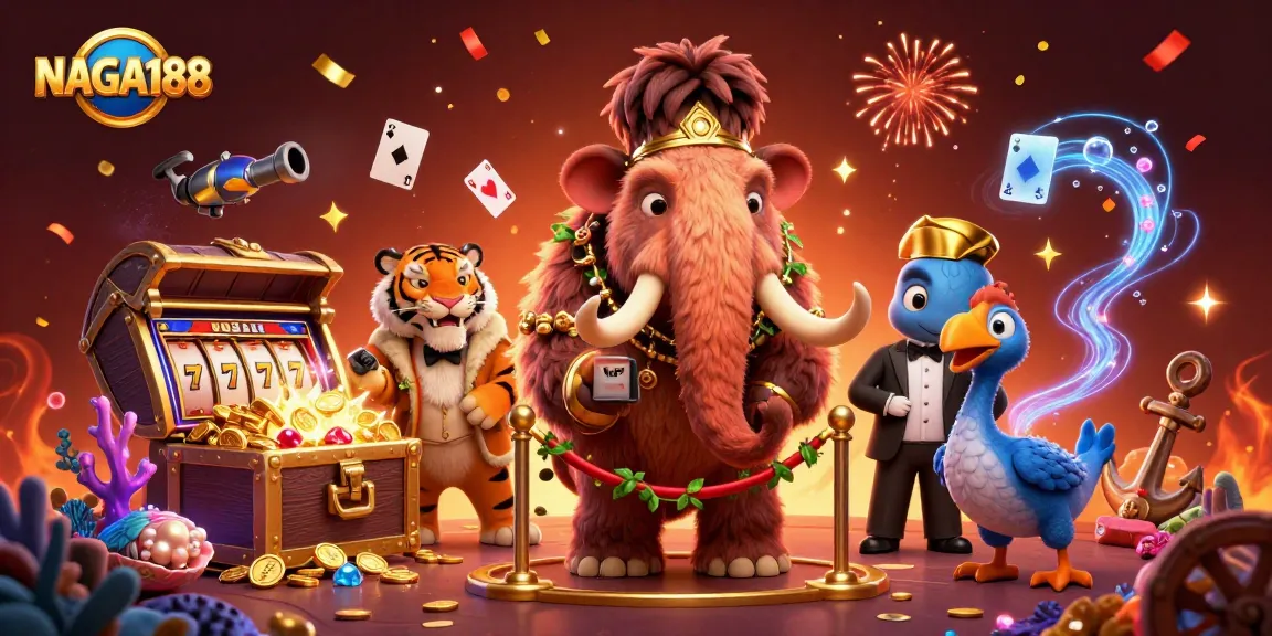 NAGA188 menghadirkan suasana menarik dengan bouncer mammoth, VIP saber-tooth, dan doorman dodo di kasino.