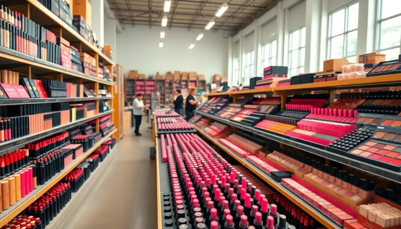 Shop vibrant products from wholesale makeup suppliers in a dynamic and organized warehouse setting.