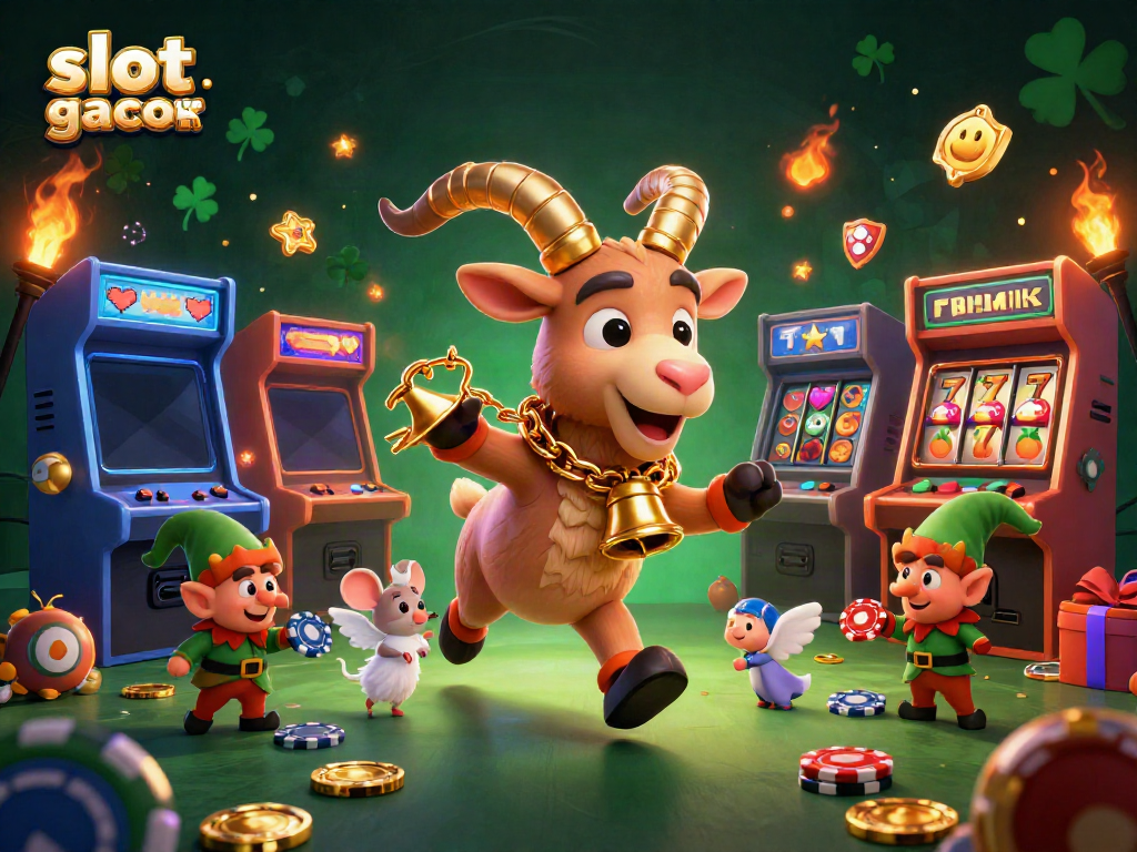 Menangkan slot gacor terbaik dengan simbol mesin slot yang menarik dan karakter lucu dalam suasana penuh warna.