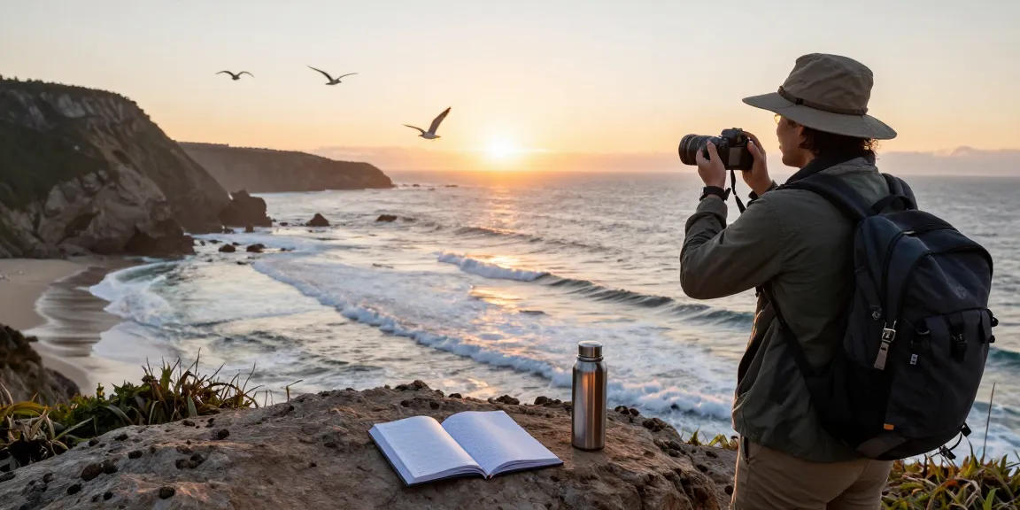 Check out our blog featuring a traveler at a scenic coastal viewpoint during sunrise.