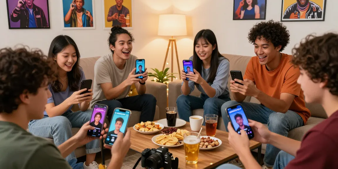 Friends engaging with smash or pass AI challenge in a lively living room, showcasing social interaction.