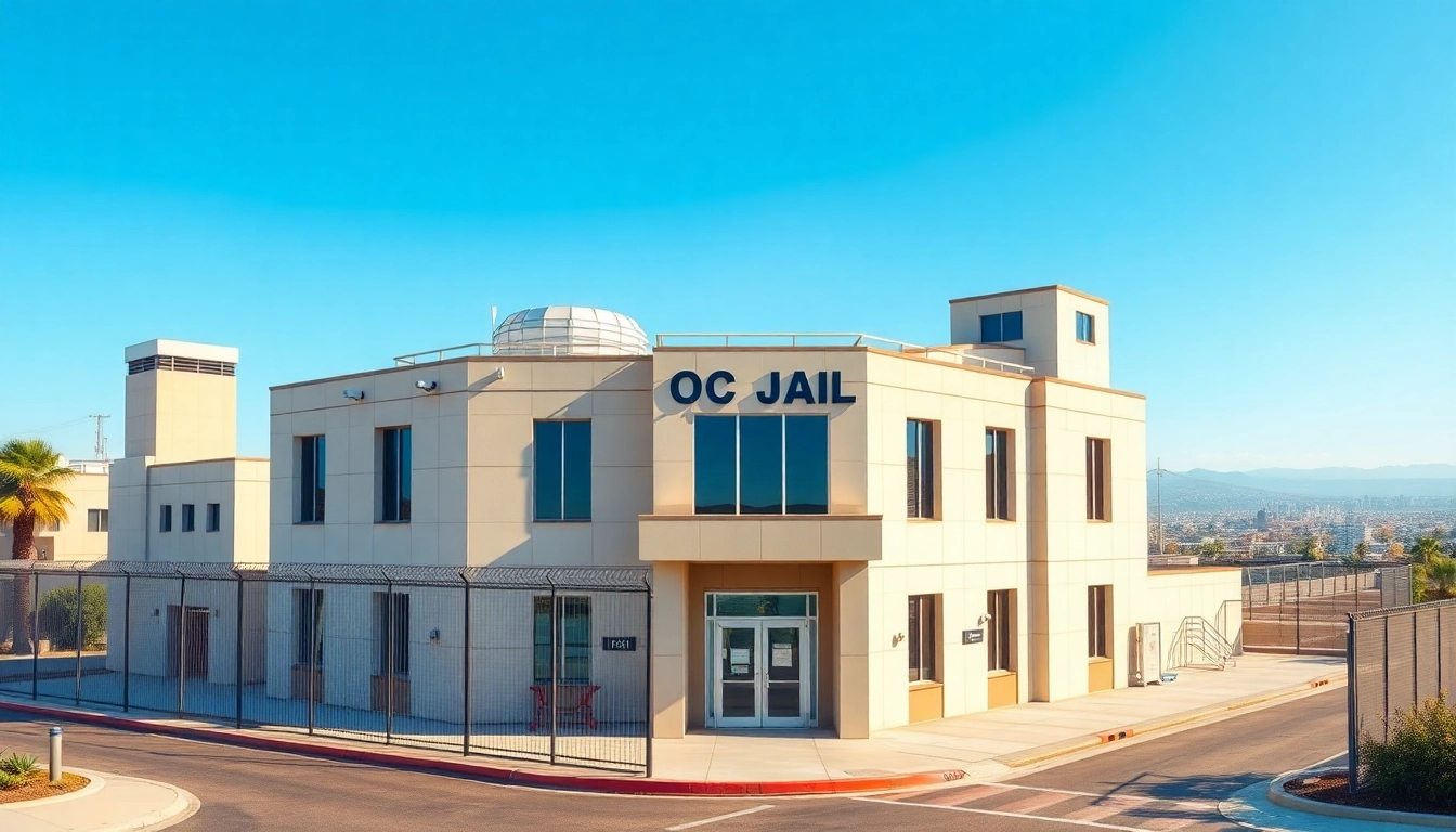View of OC Jail showcasing its secure structure surrounded by a welcoming urban environment.