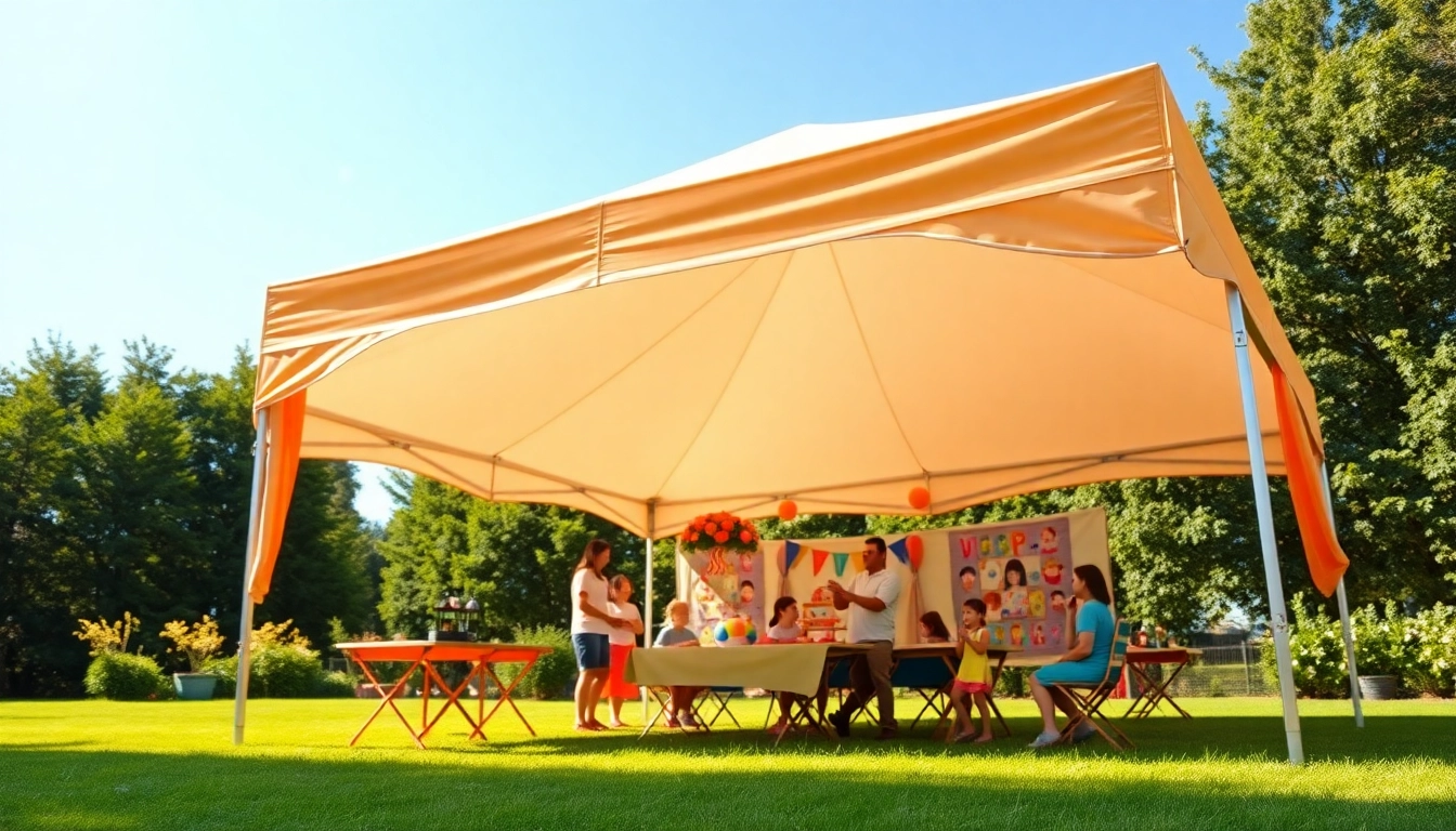 Set up a sturdy canopy tent for outdoor events, showcasing vibrant colors in beautiful surroundings.