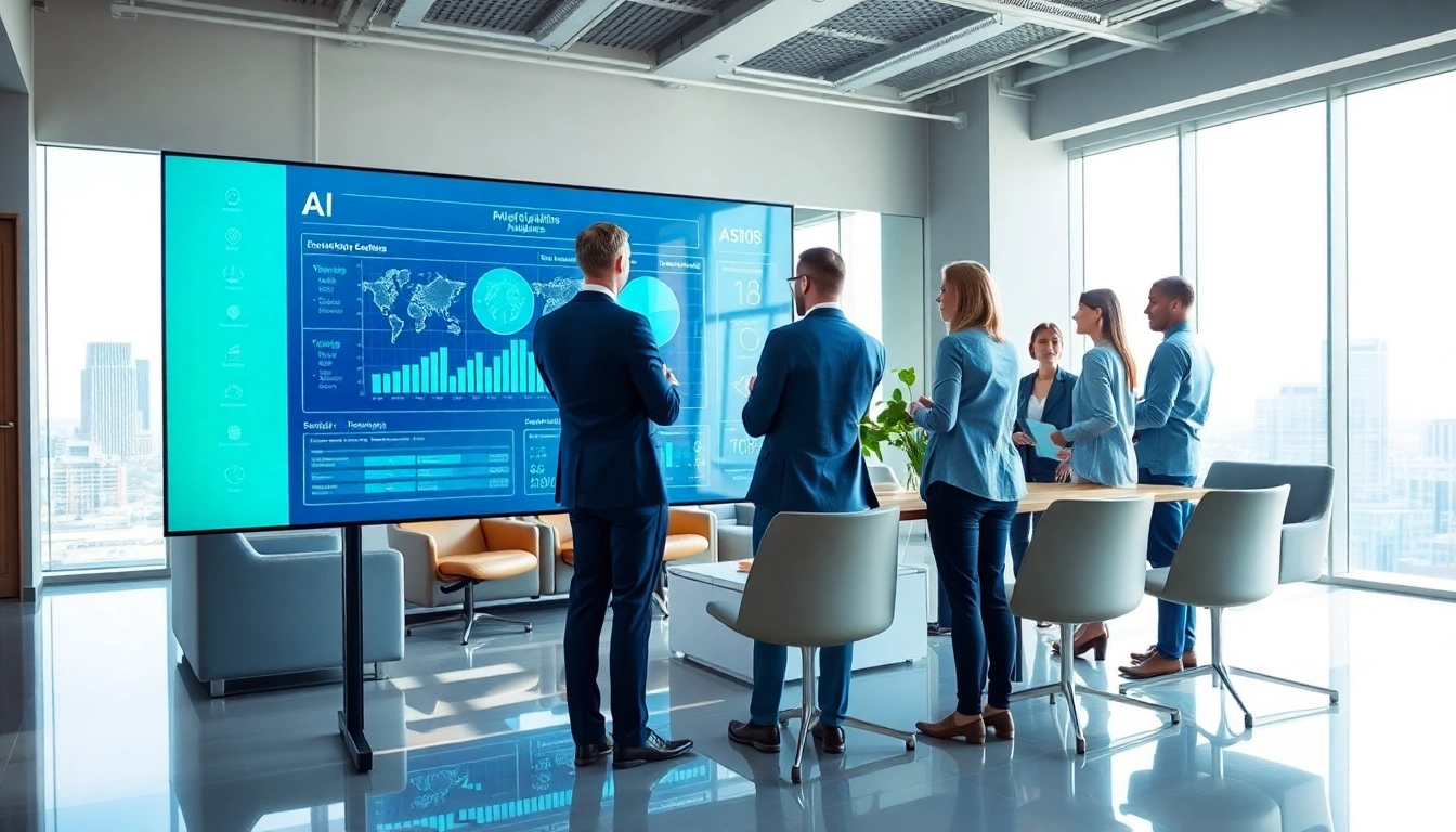 AI consulting company in UK strategizing solutions in a modern office.
