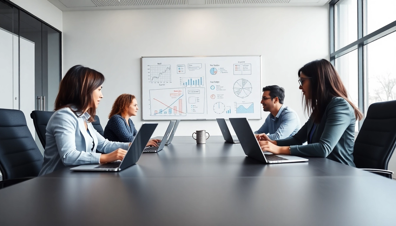 Engaged team members conduct a Bid-No-Bid Analysis discussion in a modern conference room.