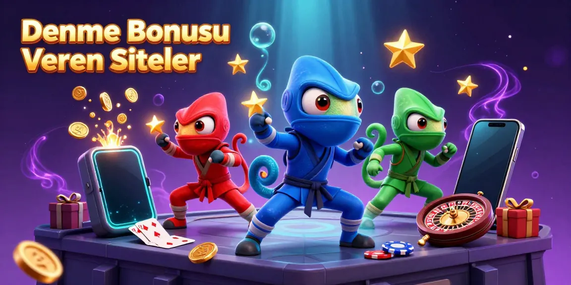 Engage with Deneme Bonusu Veren Siteler through a vibrant scene of chameleon ninjas and casino elements.