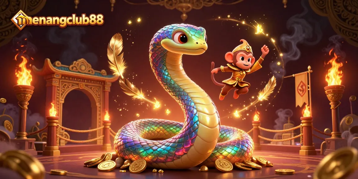 Experience the thrill of playing at menangclub88 with a vibrant 3D casino scene filled with dynamic characters and colorful elements.