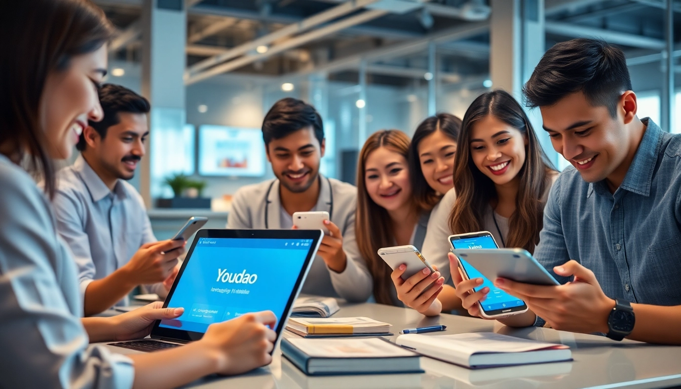 Youdao users engaging with translation tools in a modern tech setting