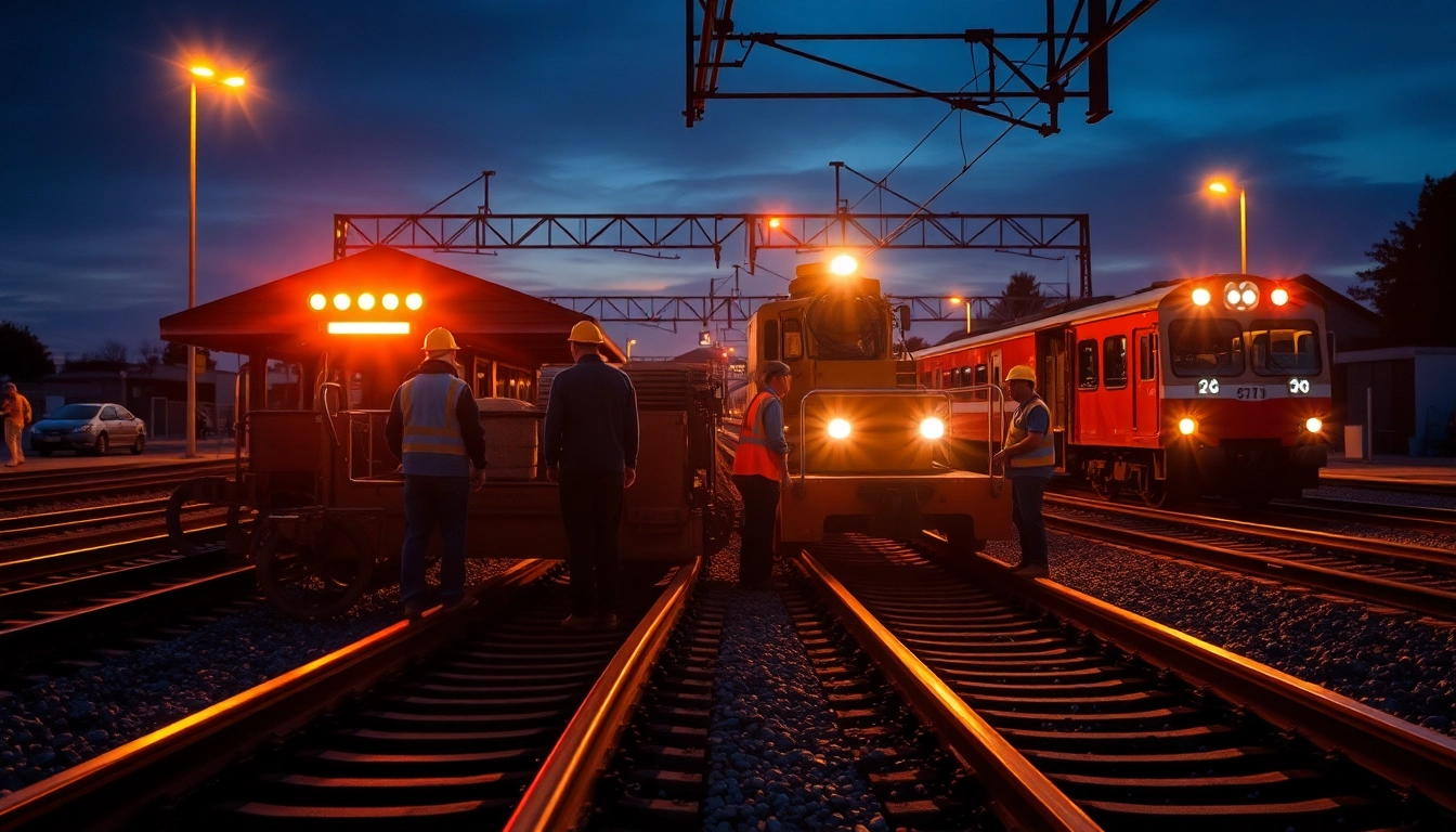 Emergency Railroad Repair Services crew conducting urgent track repairs with specialized equipment.