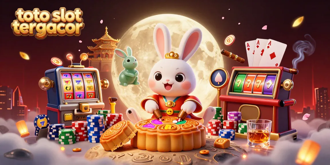 Engage with the thrilling world of toto slot tergacor as a moon rabbit explores vibrant slot machines on the lunar landscape.
