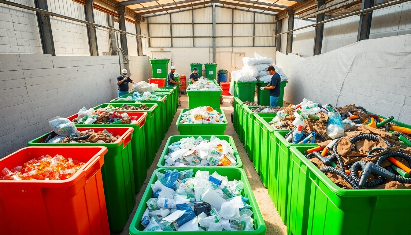 Engaging cold lake recycling facilities featuring organized bins and community involvement.
