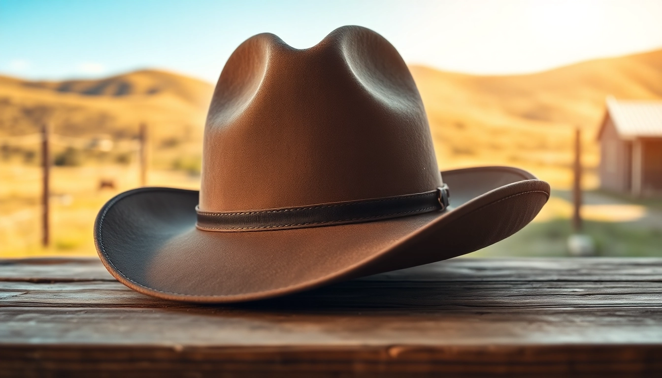 Showcasing Cowboy Hats with detailed design in a rustic ranch setting.
