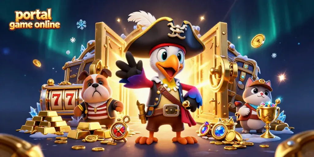 Engage in thrilling gameplay with portal game online featuring animated pirate characters and treasure elements.