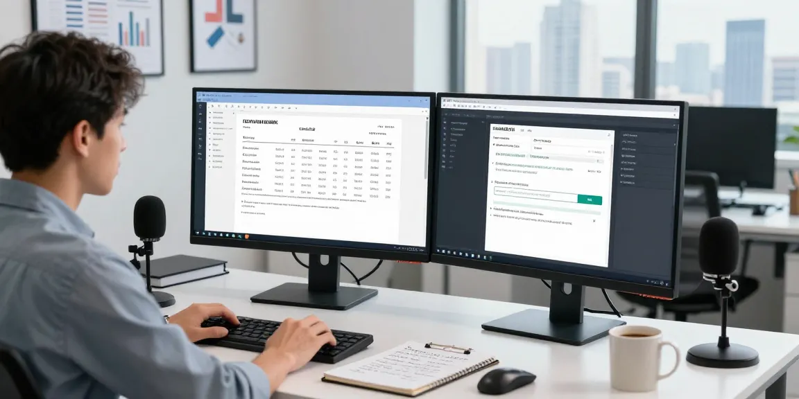Detect fake receipt analysis in a modern workspace with dual monitors and AI software tools.