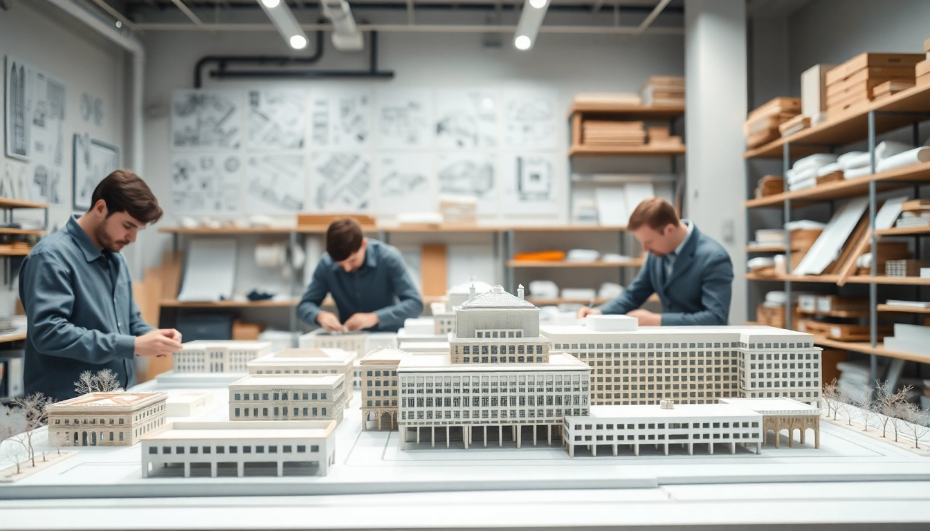 Architekturmodellbau Kassel: Detailreiche Modelle in einem modernen Atelier zeigen präzises Handwerk.