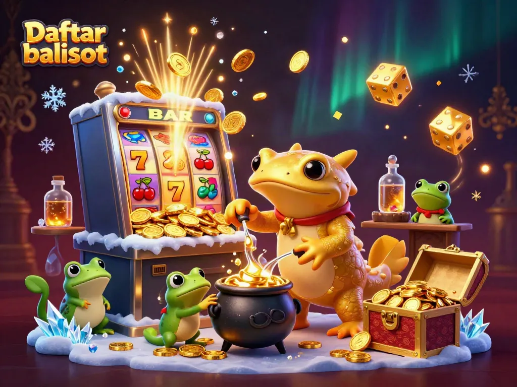 Explore Daftar balisot with captivating golden alchemists and casino games in a vibrant 3D scene.