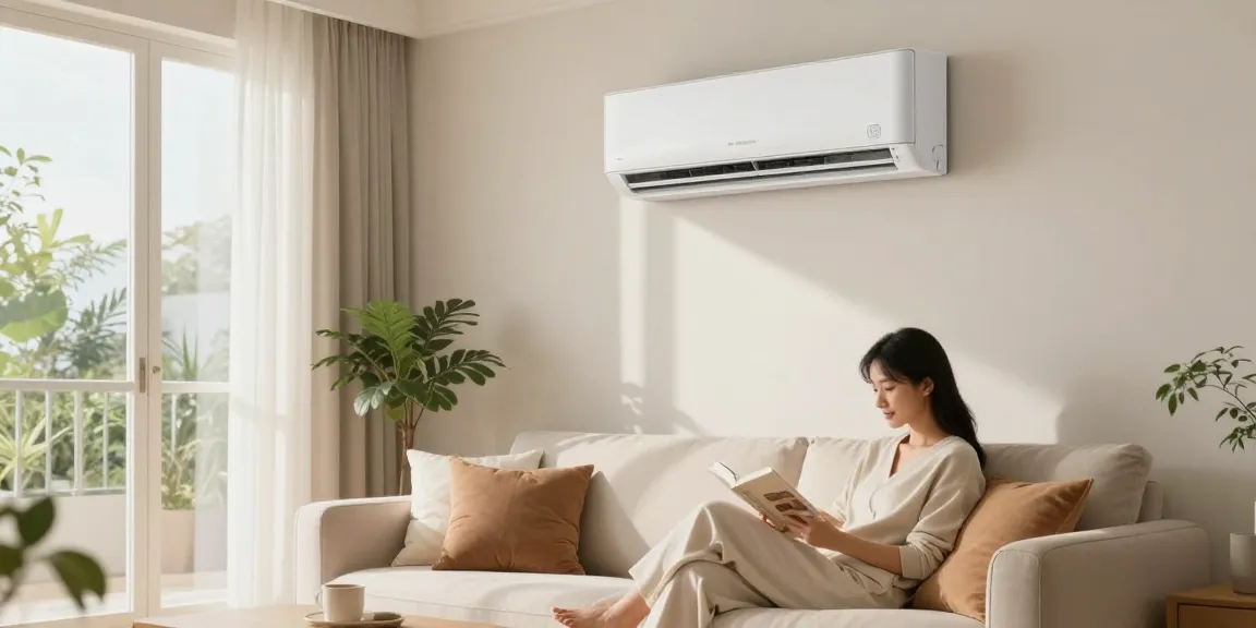 Mini split of air conditioner in a modern living room with cozy decor.