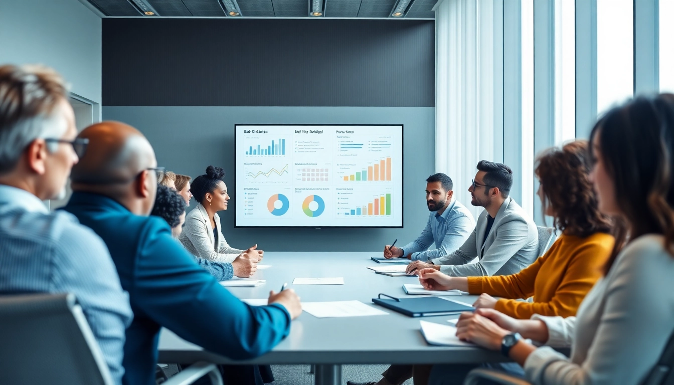 Engaged team analyzing Bid-No-Bid Analysis in a professional meeting environment.